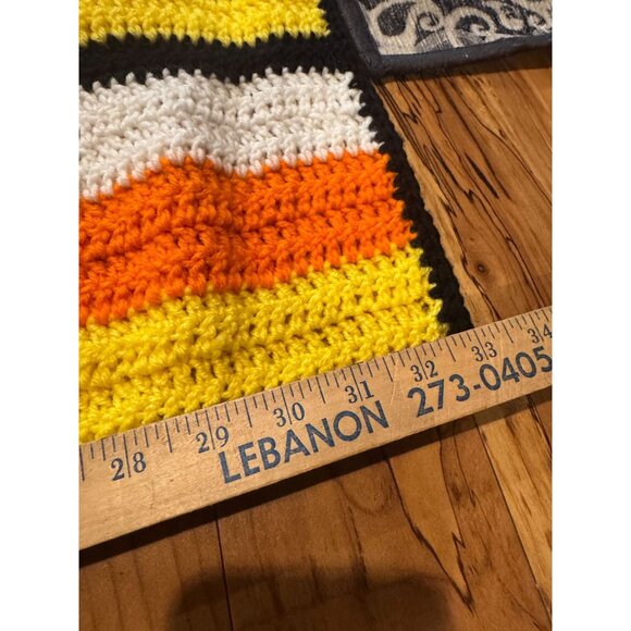 Handmade Candy Corn Stripe Crochet Throw – Vintage Style Blanket - Picture 2 of 5